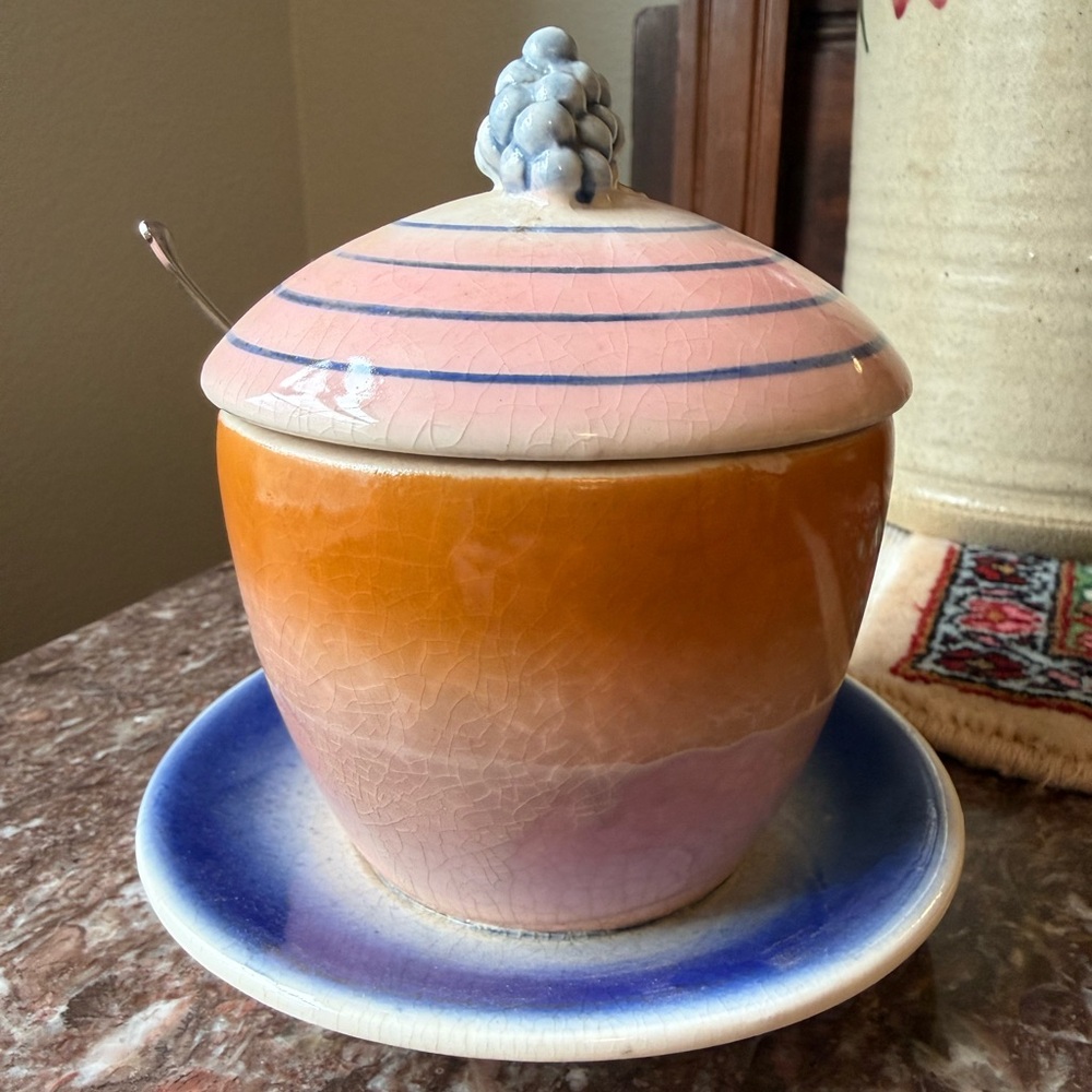 Vintage Anthropomorphic jam jelly sugar jar bowl - Picture 3 of 9